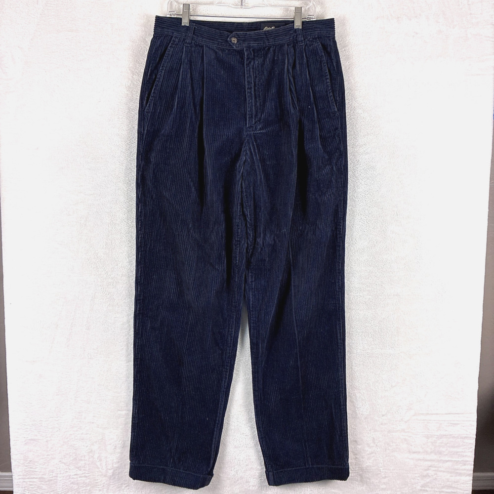 VTG Eddie Bauer Pants Mens 34x34 Black Corduroy Pleated Relaxed Baggy Thick Wale